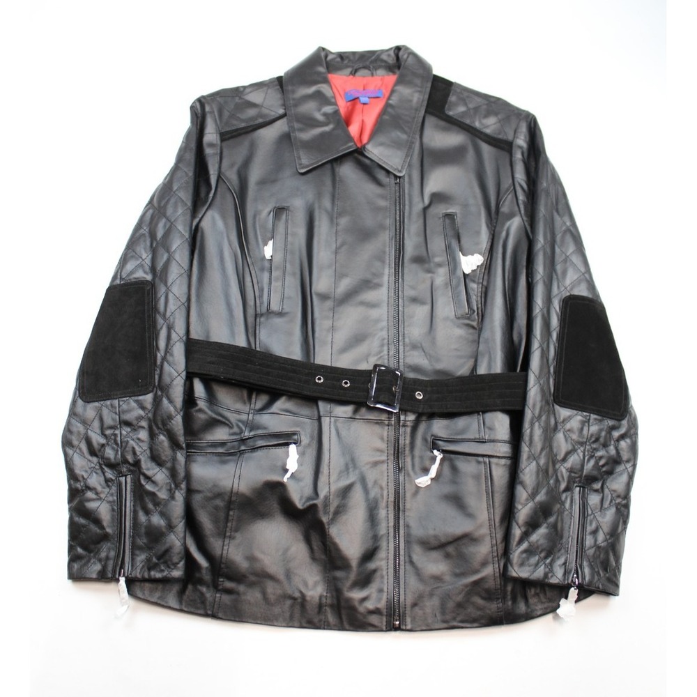 Twiggy of London Women's Black Suede Leather Pockets Belted Jacket Sz 1X NEW